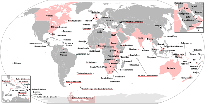 イギリス帝国の植民地時代の地図